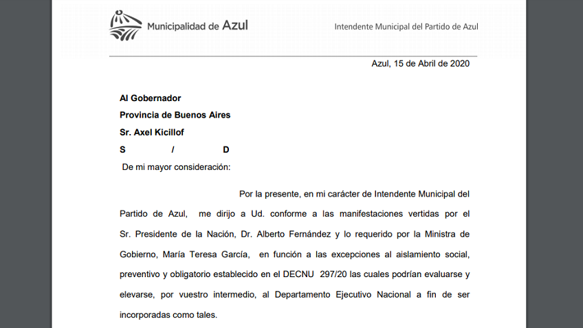 Las insólitas propuestas que el Municipio de Azul envió a Provincia ::  Canal Verte