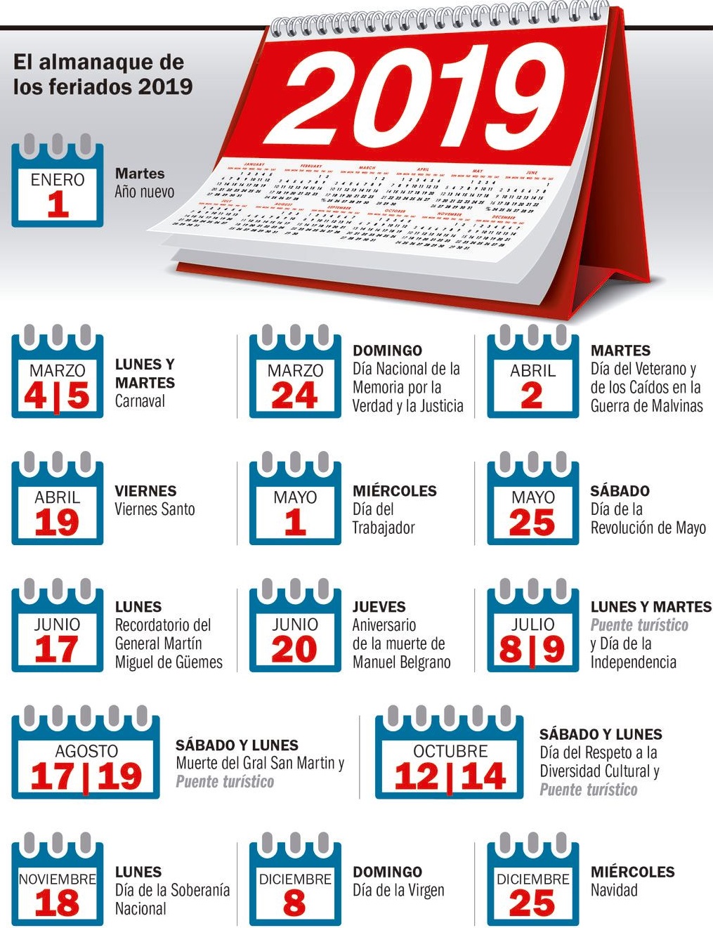 Calendario de feriados 2019 habrá 19 días no laborables Canal Verte
